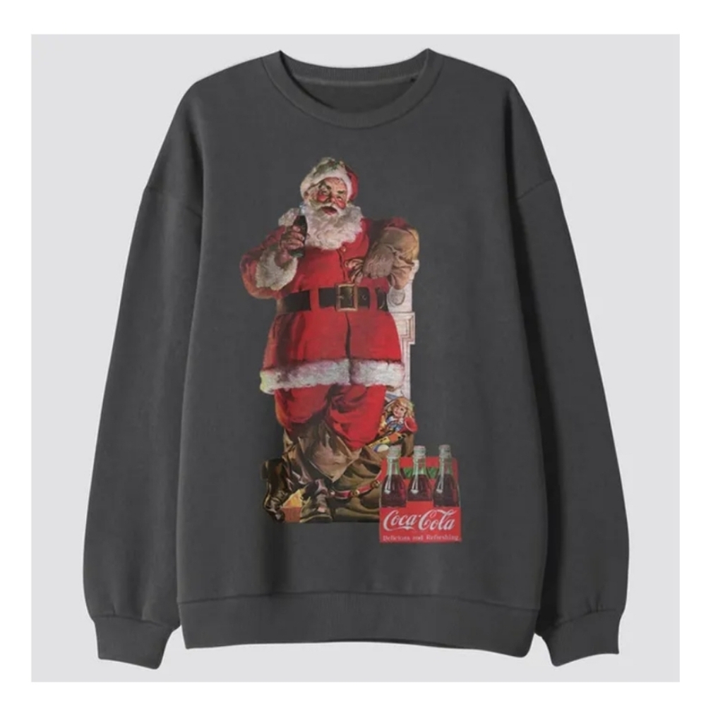 Coca Cola Men's Santa Crewneck Graphic Sweater Small